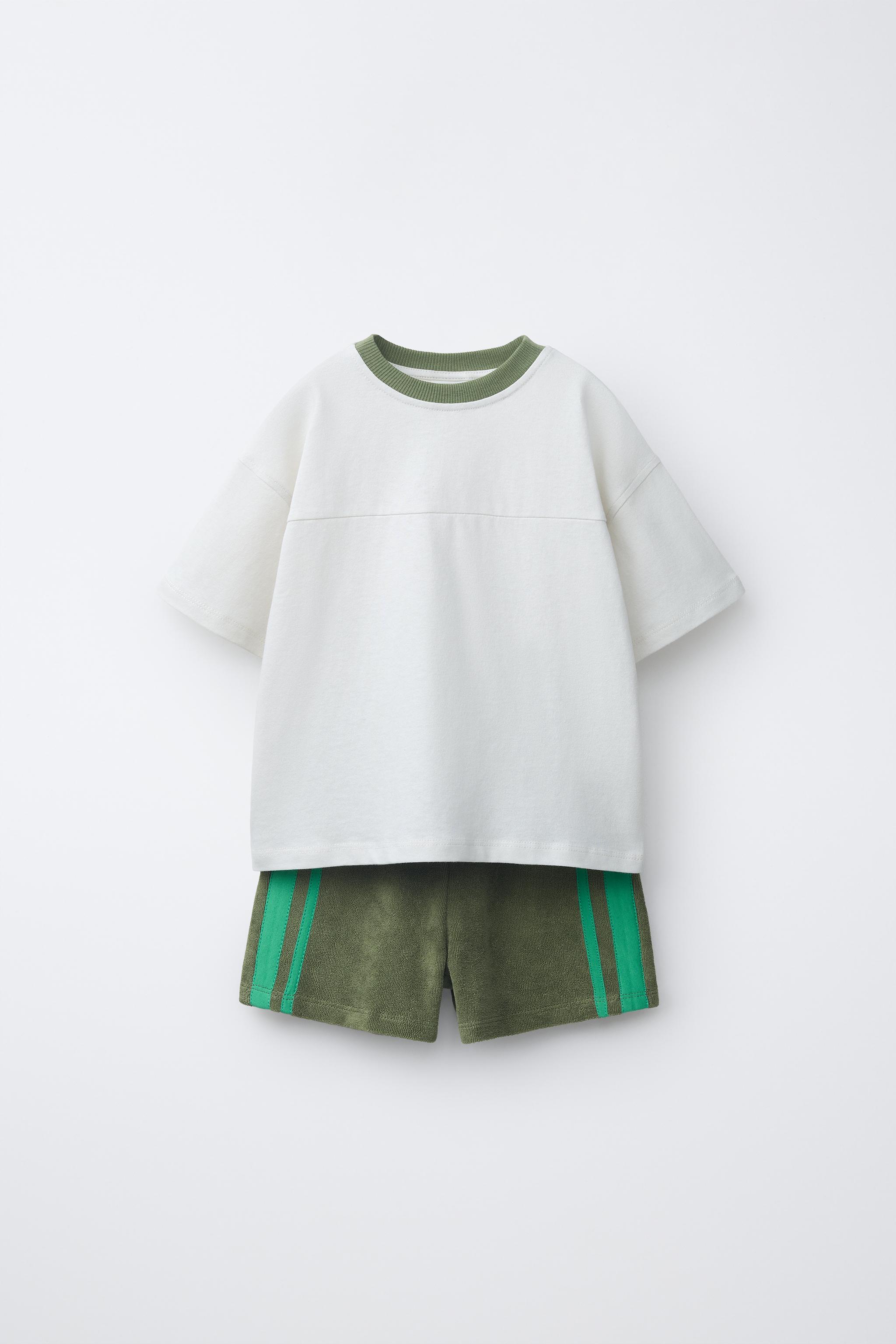 PLAIN T-SHIRT AND TOWEL EFFECT SHORTS SET